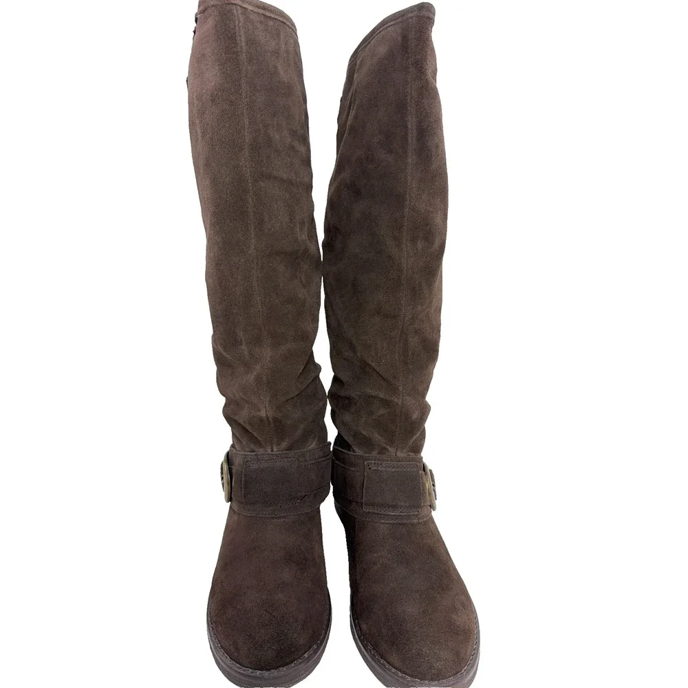 Kelly & Katie Fannie Slouch Knee High Suede Boot 8.5 M Brown Shearling Lined EUC